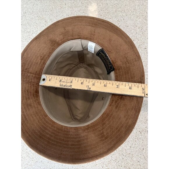 Vintage Eddie Bauer Leather Suede Brown Fedora Cowboy Hat Men's Brown M Made USA - Picture 10 of 11